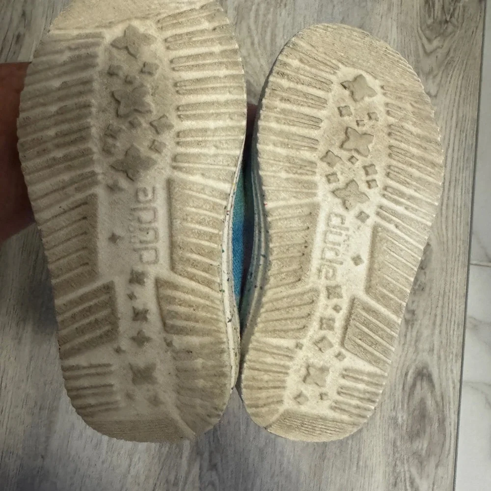 Hey Dude Blue and Pink Moccasins with Artistic Design